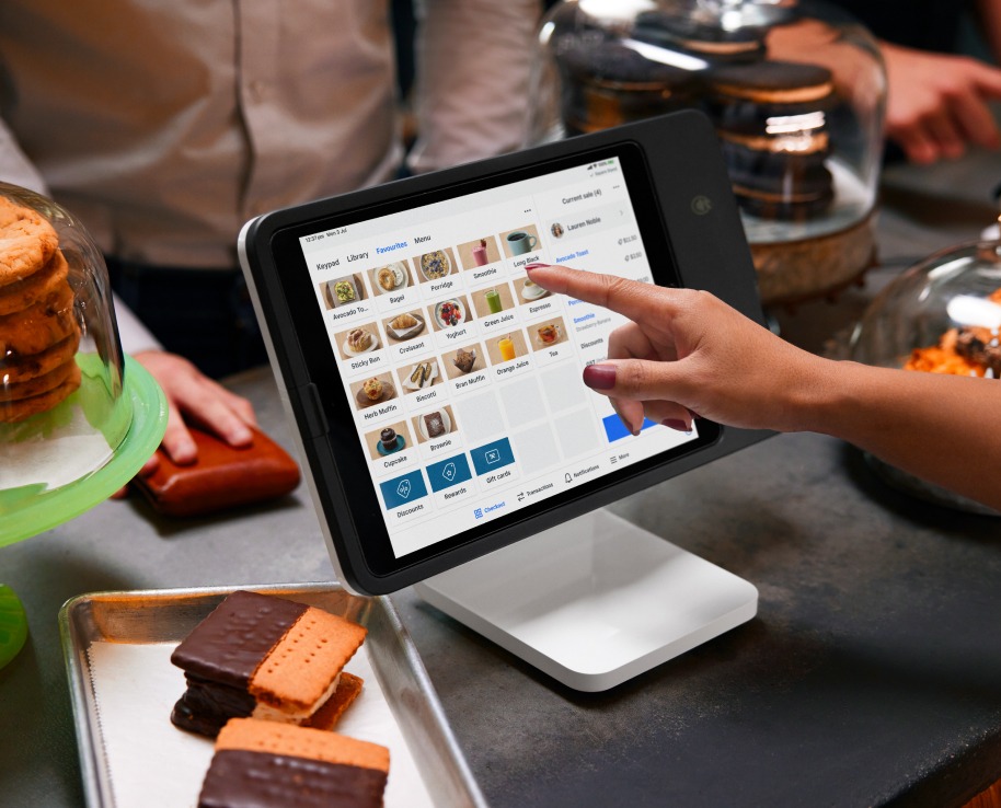 Square point of sale hardware in a hospitality counter setup
